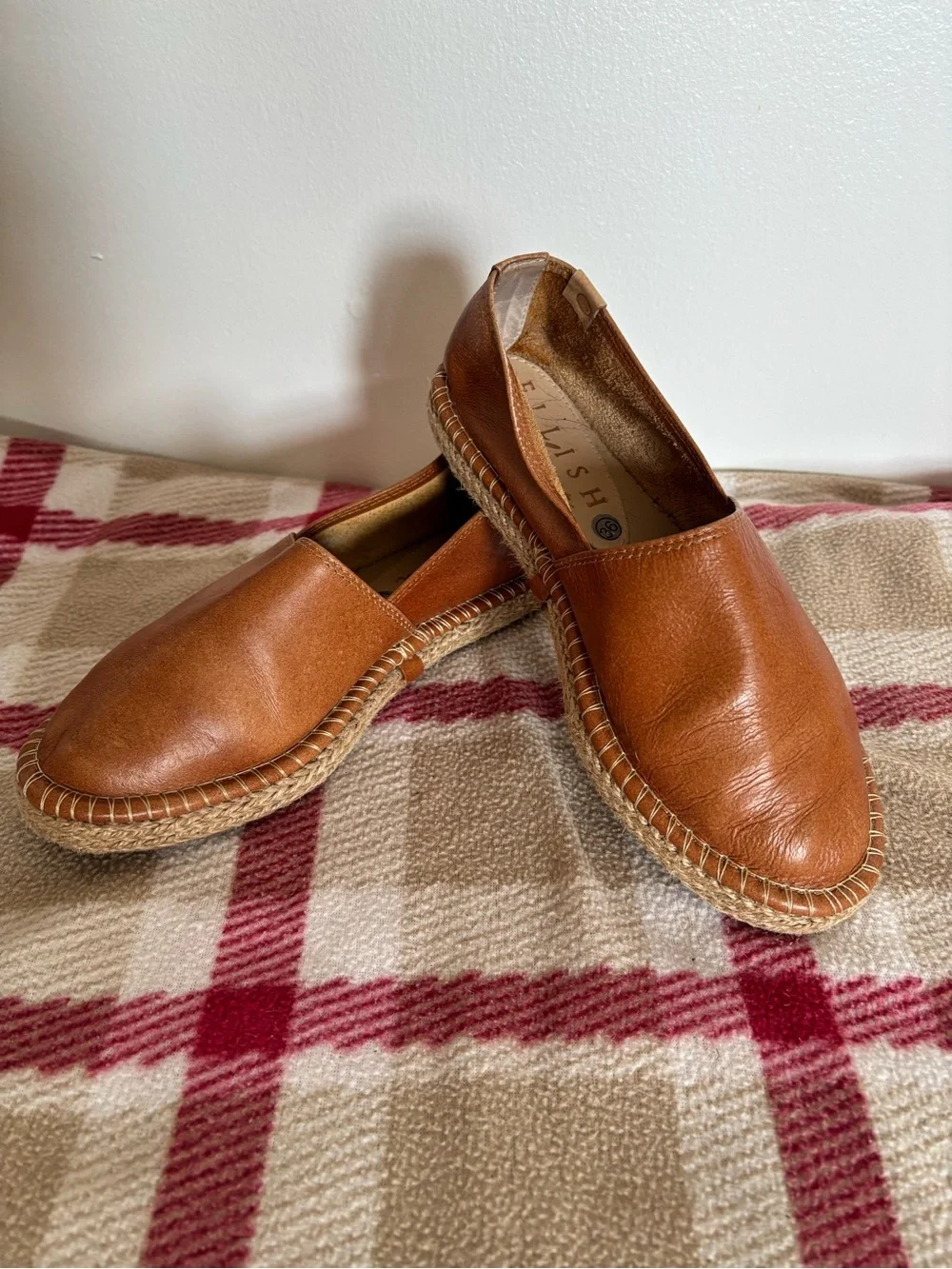 Tan Leather Slip-On Espadrille for women